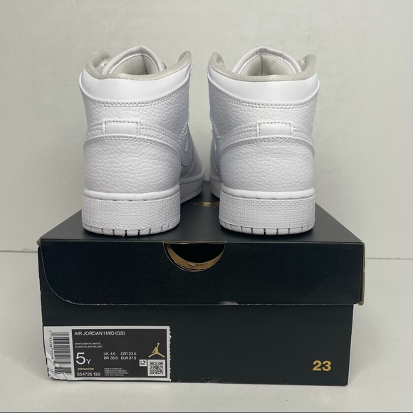 Nike Air Jordan 1 Retro Mid GS “Triple White” NEW - Picture 4 of 4